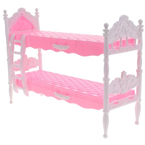 PERSELOSO Puppen-minibett Nachttisch Miniatur Puppenhausmöbel Bausätze Etagenbett Für Puppen Puppenbett Mädchen Mini-möbelmodell Mini-hausversorgung Puppenhausbett Rosa Plastik von PERSELOSO