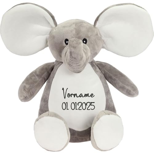 PERSOGO Stofftier mit Namen - personalisiertes Plüschtier mit deinem Text - Stofftier mit Füllung - Plüschtiere für Kinder zum Personalisieren - Custom Teddy mit individueller Stickerei (Elephant) von PERSOGO