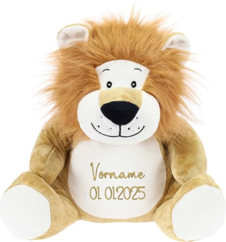 PERSOGO Stofftier mit Namen - personalisiertes Plüschtier mit deinem Text - Stofftier mit Füllung - Plüschtiere für Kinder zum Personalisieren - Custom Teddy mit individueller Stickerei (Lion) von PERSOGO