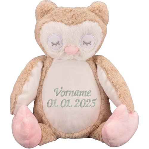 PERSOGO Stofftier mit Namen - personalisiertes Plüschtier mit deinem Text - Stofftier mit Füllung - Plüschtiere für Kinder zum Personalisieren - Custom Teddy mit individueller Stickerei (Owl) von PERSOGO