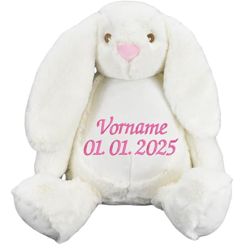 PERSOGO Stofftier mit Namen - personalisiertes Plüschtier mit deinem Text - Stofftier mit Füllung - Plüschtiere für Kinder zum Personalisieren - Custom Teddy mit individueller Stickerei (Rabbit) von PERSOGO