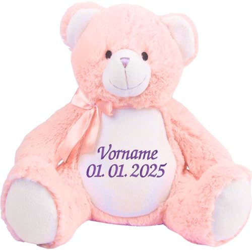 PERSOGO Stofftier mit Namen - personalisiertes Plüschtier mit deinem Text - Stofftier mit Füllung - Plüschtiere für Kinder zum Personalisieren - Custom Teddy mit individueller Stickerei (Teddy pink) von PERSOGO