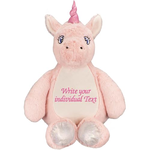 PERSOGO Stofftier mit Namen - personalisiertes Plüschtier mit deinem Text - Stofftier mit Füllung - Plüschtiere für Kinder zum Personalisieren - Custom Teddy mit individueller Stickerei (Unicorn) von PERSOGO