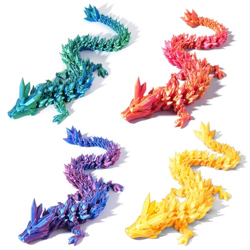 PETBSNVB 3D-gedruckter Drache, beweglicher Drache, Kristalldrache, Drache, Fidget-Spielzeug, Heimbüro-Dekoration, Schreibtischspielzeug, 4 Stück von PETBSNVB