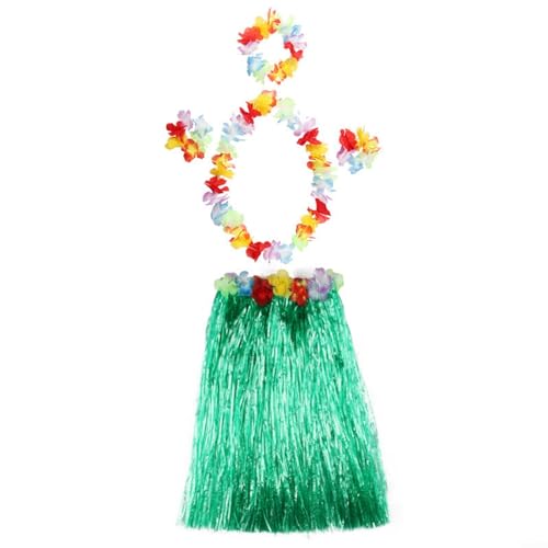 Buntes Hula-Kostüm-Set, 5-teilig, Grasrock, Blumengirlande, BH Aloha (grün) von PETSTIBLE