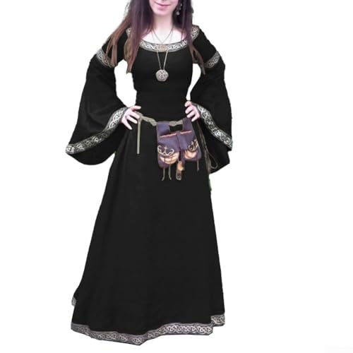 Damen Gothic Kostüm Kleid mit aufwendiger Stickerei für Renaissance Messen und Partys (M Schwarz) von PETSTIBLE