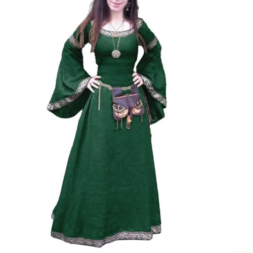 Damen Gothic Kostüm Kleid mit aufwendiger Stickerei für Renaissance Messen und Partys (XL Grün) von PETSTIBLE