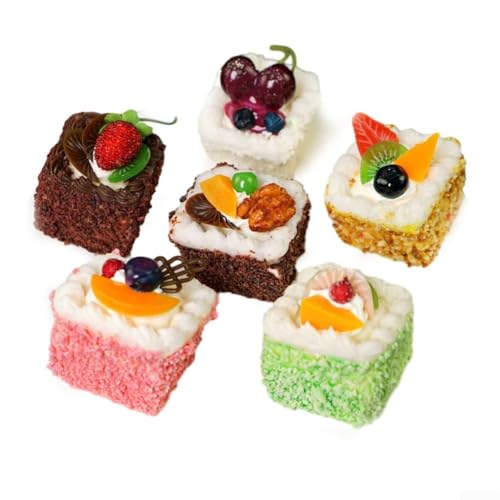 Exquisites Mini-Kuchen-Set aus PU-Material mit realistischem Creme-Topping und Obstscheiben, verbessert die Raumvisualität (B) von PETSTIBLE