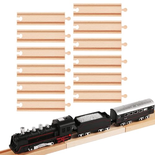 PEUTIER 12 Stk Holzeisenbahngleise Erweiterungs Set, 16,2cm Gerader Gleisverbinder Holzeisenbahn Kindereisenbahn-Spielzeuggleise Zubehör Kompatibel mit den Meisten Spielzeugeisenbahnmarken von PEUTIER