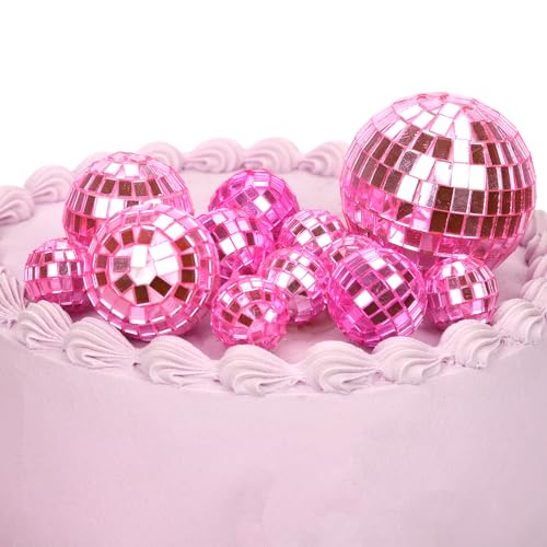 12stk Discokugel Kuchen Topper, 4 Größen Disco-Thema Tortenauflagen Disco-Kugel-Cupcake-Dekorationen Dessert-Zubehör für Geburtstagskuchen 70er-Jahre-Motto-Partygeschenk(Rosa) von PEUTIER