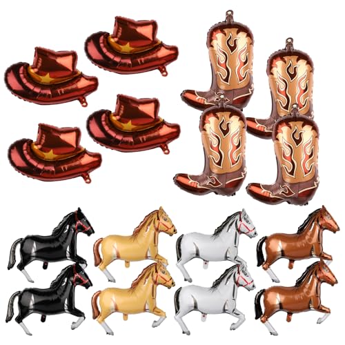 16 Stück Western-Motto-Partyballons, Cowboy-Partydekorationen Groß Cowboystiefel Ballon Hüte Pferdeballon für Cowboy Thema Geburtstag Babyparty Party Dekorationen Zubehör von PEUTIER