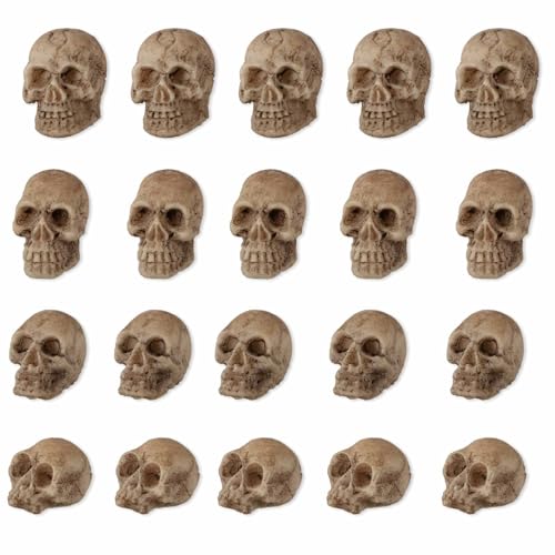 20 Stück Mini-Totenkopfköpfe aus Kunstharz, Halloween Mini Totenkopffiguren Kleine Skelettköpfe Miniatur Skelettköpfe Winzige Totenköpfe für Halloween Mikro Landschaftstischdekoration von PEUTIER