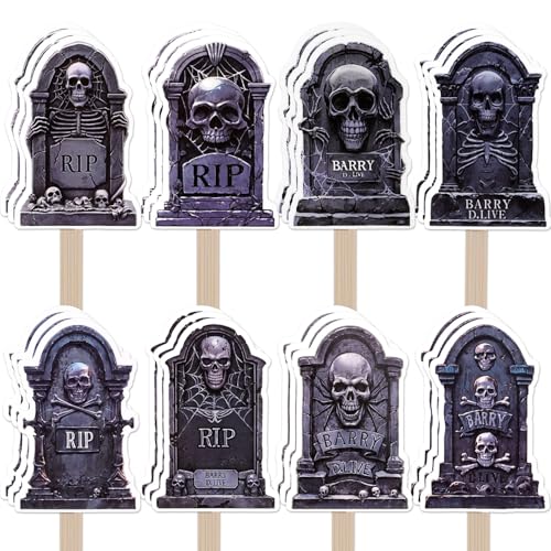 24 Stück Tombstone Cupcake Topper, Halloween Vorspeisen Picks Gruselige Cupcake Dekorationen Party Zubehör von PEUTIER