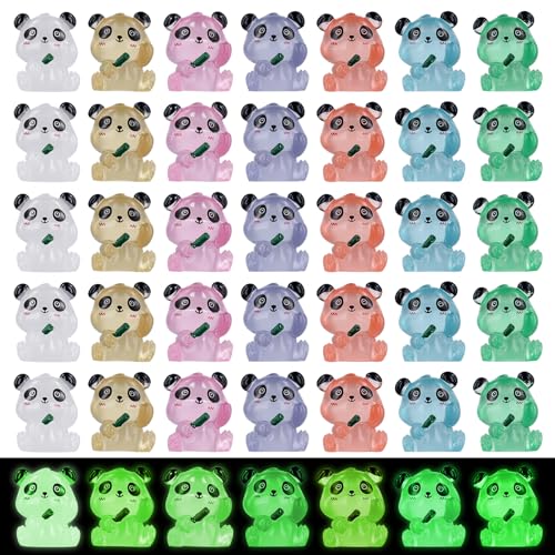 35 Stück Mini Pandas aus Kunstharz, 7 Farben die im Dunkeln Leuchten Mini Pandas Figuren Miniatur Pandas Kleine Pandas aus Kunstharz für Garten Puppenhaus Zuhause DIY Basteln Dekoration von PEUTIER