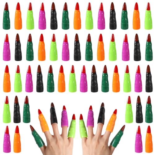 50 STK Halloween Hexenfinger, Bunt aus Kunststoff Hexenfinger in 5 Farben Halloween Finger zum Vortäuschen für Cosplay Geisterhaus Verkleidungsball Dekorationen Junge Leser von PEUTIER