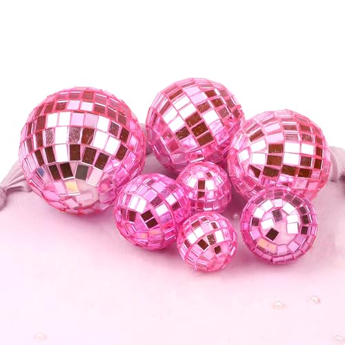 7 Stück Cake Topper Disco für Geburtstag, 4 Größen Disco Ball Cake Toppers DiscoKugel Disco Ball Dekorationen Disco Thema Zubehör für 70er-Jahre Motto Party Bevorzugung (Rosa) von PEUTIER