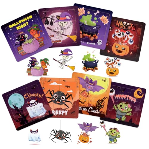 8 Stück Halloween Puzzles, Halloween Holzspielzeug Halloween Holzpuzzles Puzzle für Halloween Kindergeschenke Spielzeug Partyzubehör von PEUTIER