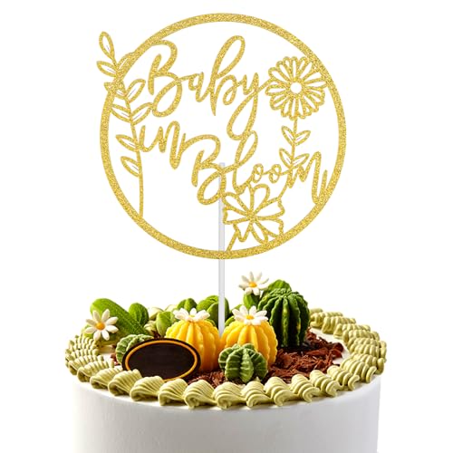 Baby in Bloom Kuchenaufsatz, Goldglitzer Kuchenaufsatz für Babyparty Doppelseitige Kuchendekoration Kuchendekoration zur Enthüllung des Geschlechts der Party für Jungen und Mädchen von PEUTIER