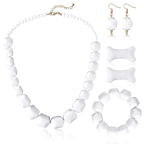 Halloween-Kostüm-Zubehörset, Flintstones-Kostüme mit Weißer Perlenkette Ohrringen Skelettknochen Haarspangen Flintstones-Partyzubehör für Halloween-Höhlen-Cosplay Halloween-Kostüm-Zubehörset, Flintstones-Kostüme mit Weißer Perlenkette Ohrringen Skelettknochen Haarspangen Flintstones-Partyzubehör für Halloween-Höhlen-Cosplay von PEUTIER