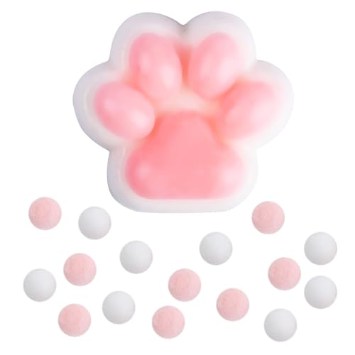 Katzenpfoten-Quetschspielzeug, Taba Squishy Kawaii Weich Katzenpfoten-Squishy-Spielzeug mit 10 Bällen Lustig, Neuartig Tiere Stressabbauend für Kinder Jugendliche Erwachsene (Rosa) von PEUTIER