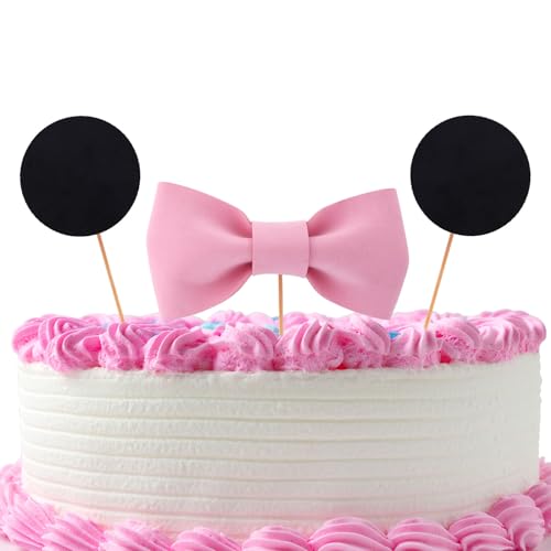 Maus Kuchenaufsatz, Maus Kuchendekorationen Inklusive Schwarzen Ohren und Rosa Schleife Kuchendeko für Geburtstagspartys Mouse Cake Topper für Mädchengeburtstagszubehör von PEUTIER