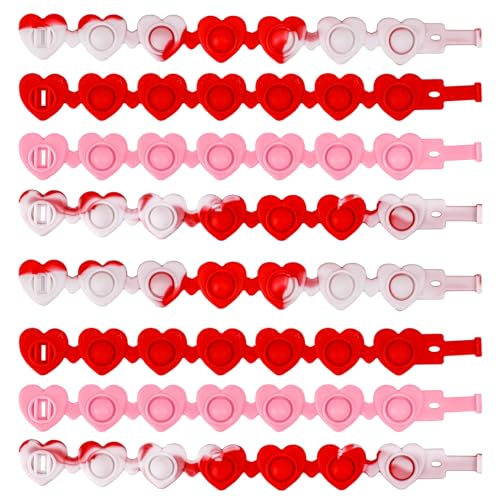 PEUTIER 12St Valentinstag Armbänder, Valentinstag Silikonarmbänder Herzförmig Sensorisches Armband Pop Fidget Armband für Kinder Partygeschenke Geschenkaustausch im Klassenzimmer von PEUTIER