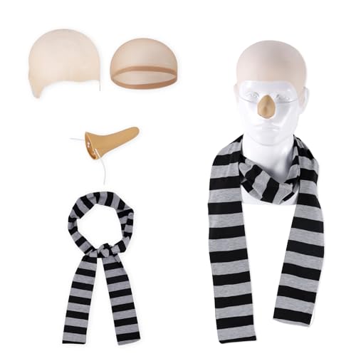 PEUTIER 4 Stk Kostümzubehör, Schwarzer und Grauer Schal Glatzenmütze aus Silikon für Männer Perückenmütze Atmungsaktive Künstliche Nase für Männer Cosplay Kostüm PEUTIER 4 Stk Kostümzubehör, Schwarzer und Grauer Schal Glatzenmütze aus Silikon für Männer Perückenmütze Atmungsaktive Künstliche Nase für Männer Cosplay Kostüm von PEUTIER