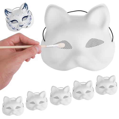 PEUTIER 5stk Katzenmasken mit Augennetz, Verspielte Therian-Katzenmaske Blanko-Katzengesichtsmaske Maskenballmaske Fuchsmasken Kostüm-Requisite für Tanz Cosplay Halloween Karnevalsparty von PEUTIER