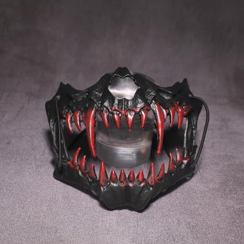 PEUTIER Halloween Halbmaske Horror, Halbe Totenkopf Maske Gruseli ge Horrormaske Tier Skelett Maske Cosplay Halbmaske mit Zähnen für Erwachsene Halloweenkostüm Rollenspiele (Schwarz) von PEUTIER