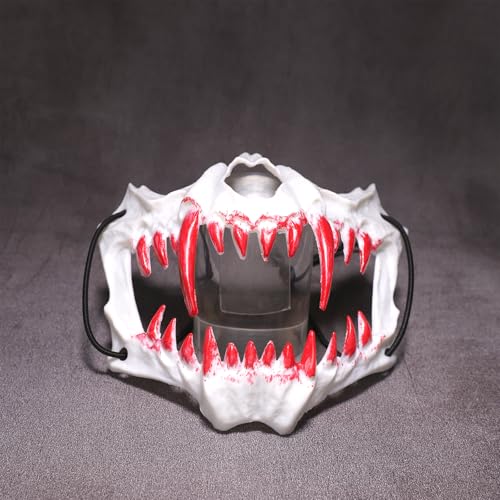 PEUTIER Halloween Halbmaske Horror, Halbe Totenkopf Maske Gruseli ge Horrormaske Tier Skelett Maske Cosplay Halbmaske mit Zähnen für Erwachsene Halloweenkostüm Rollenspiele (Weiß) von PEUTIER