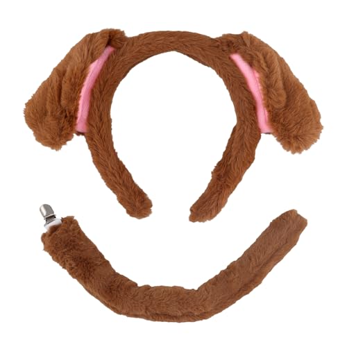 PEUTIER Hundekostüm Zubehör Set, Plüsch Hundeohren Kostüm und Schwanz Stirnband Hundeohren Tierkostüm Kinder Erwachsene Halloween Cosplay Kostüm Dekoration Zubehör (Braun) von PEUTIER