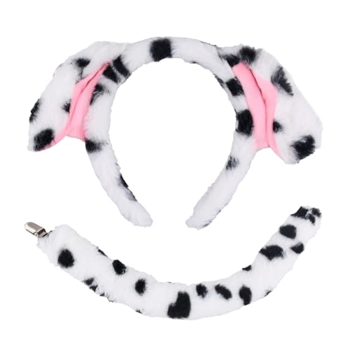 Hundekostüm Zubehör Set, Plüsch Hundeohren Kostüm und Schwanz Stirnband Hundeohren Tierkostüm Kinder Erwachsene Halloween Cosplay Kostüm Dekoration Zubehör (Weiß, Rosa) von PEUTIER