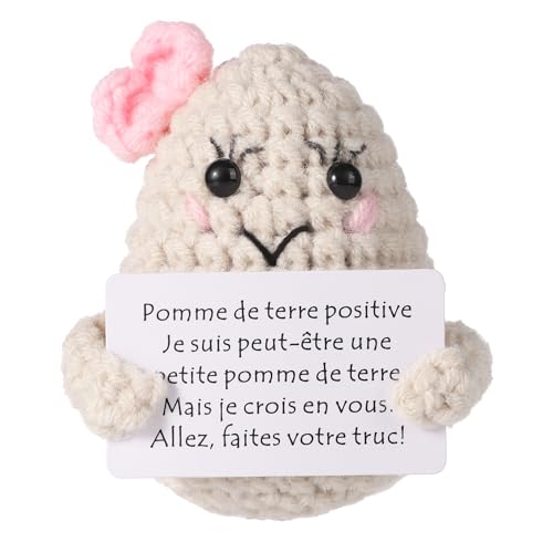 Positive Potato Crochet, Smile Cute Funny Positive Potato mit Französischer Ermutigender Karte Rosa Schleife Emotionale Unterstützung Gestricktes Puppenspielzeug für Geburtstagsgeschenke von PEUTIER