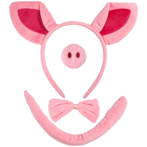 PEUTIER Schwein Kostüm Set Erwachsene, Verkleiden von Schweineohren Nase und Schwanz mit Fliege Rosa Schweinchen-Kostüm-Set für Halloween-Kostümzubehör von PEUTIER