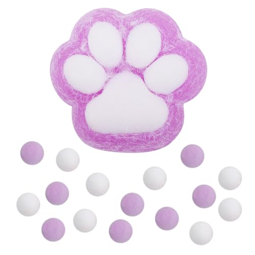 PEUTIER Taba Squishy, Kunststoff Squeeze Spielzeug mit 10 Flauschigen Minibällen Kawaii Kätzchenpfote Squishy Entspannend Tiere-Zappelspielzeug für Jugendliche Erwachsene (Lila) von PEUTIER