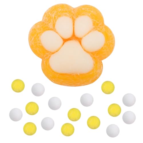 PEUTIER Taba Squishy, Kunststoff Squeeze Spielzeug mit 10 Flauschigen Minibällen Kawaii Kätzchenpfote Squishy Entspannend Tiere-Zappelspielzeug für Jugendliche Erwachsene (Orangegelb) von PEUTIER