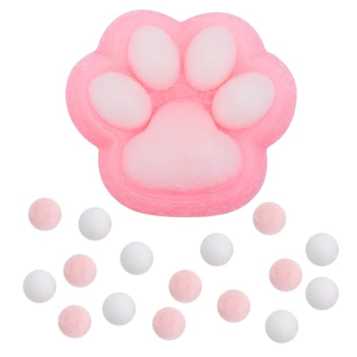 PEUTIER Taba Squishy, Kunststoff Squeeze Spielzeug mit 10 Flauschigen Minibällen Kawaii Kätzchenpfote Squishy Entspannend Tiere-Zappelspielzeug für Jugendliche Erwachsene (Rosa) von PEUTIER