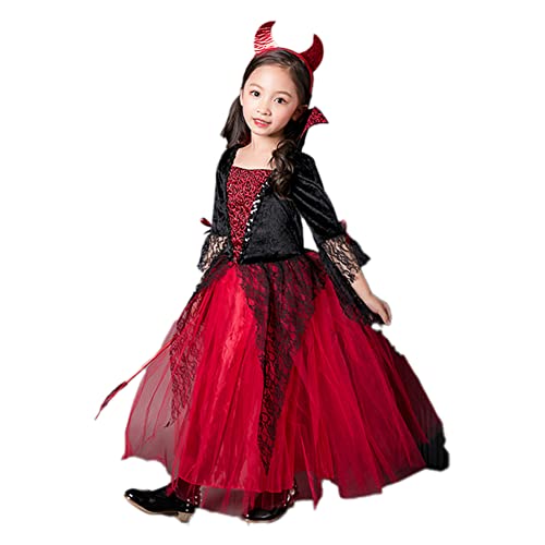 Halloween Mädchen Puffy Dress Hexenkostüm, Halloween-Hexenkostüm, Set, Mädchen, Halloween-Party-Kostüme für 3–12 Jahre, Halloween, Karneval, Cosplay, Set 01 von PEWRESLORS