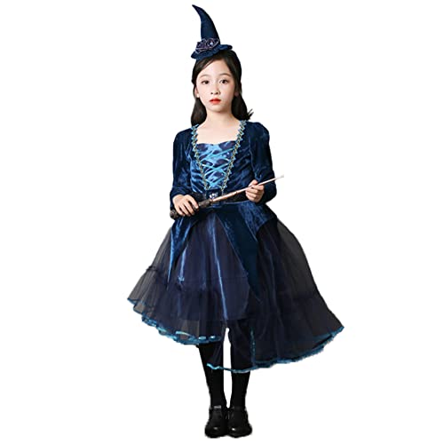 Halloween Mädchen Puffy Dress Hexenkostüm, Halloween-Hexenkostüm, Set, Mädchen, Halloween-Party-Kostüme für 3–12 Jahre, Halloween, Karneval, Cosplay, Set 05 von PEWRESLORS