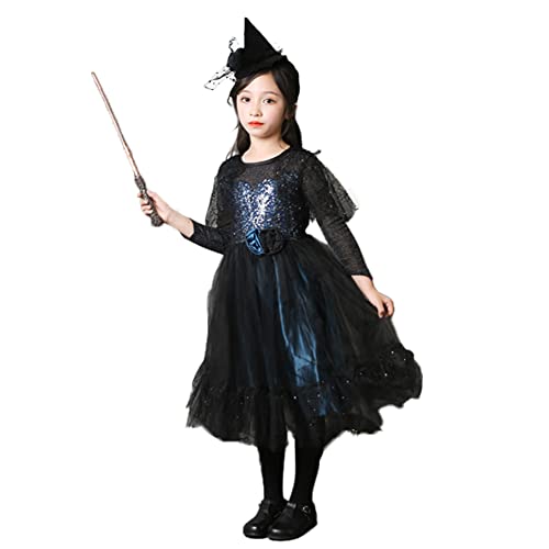 Halloween Mädchen Puffy Dress Hexenkostüm, Halloween-Hexenkostüm, Set, Mädchen, Halloween-Party-Kostüme für 3–12 Jahre, Halloween, Karneval, Cosplay, Set 06 von PEWRESLORS