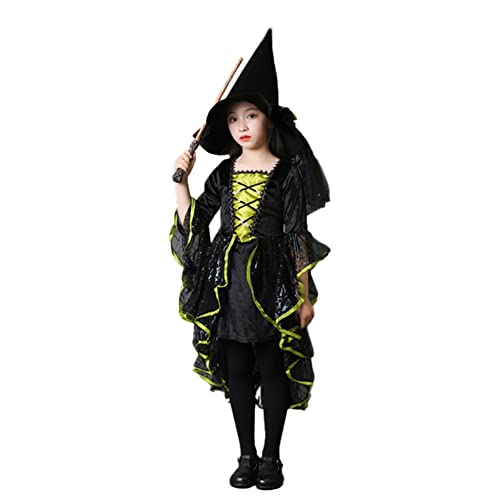 Halloween Mädchen Puffy Dress Hexenkostüm, Halloween-Hexenkostüm, Set, Mädchen, Halloween-Party-Kostüme für 3–12 Jahre, Halloween, Karneval, Cosplay, Set 08 von PEWRESLORS