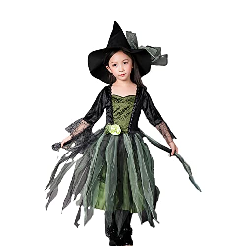 Halloween Mädchen Puffy Dress Hexenkostüme Halloween Hexenkostüm Set Mädchen Halloween Party Kostüme für 3-12 Jahre Halloween Karneval Cosplay Set 13 von PEWRESLORS