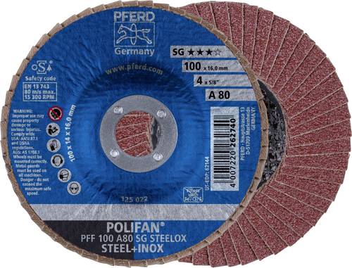 PFERD 67608100PFF 100A 80 SG STEELOX/16,0 Fächerschleifscheibe Durchmesser 100mm Bohrungs-Ø 16mm E von PFERD