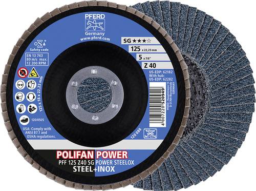 PFERD 67684125 Z Sg Power Steelox Fächerschleifscheibe Durchmesser 125mm Bohrungs-Ø 22.23mm 10St. von PFERD