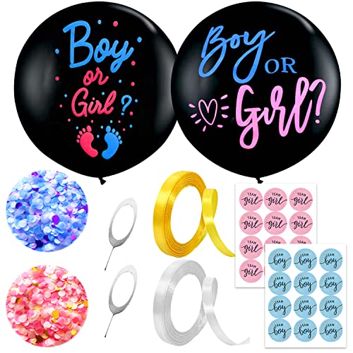 2 Gender Reveal Balloons mit Konfetti, Pins, Gender Sticker und Ribbon, 36 Zoll Boy oder Girl Surprise Balloons, Party Dekoration, Geeignet für Geschlechtsankündigungen, Babypartys von PFLYPF