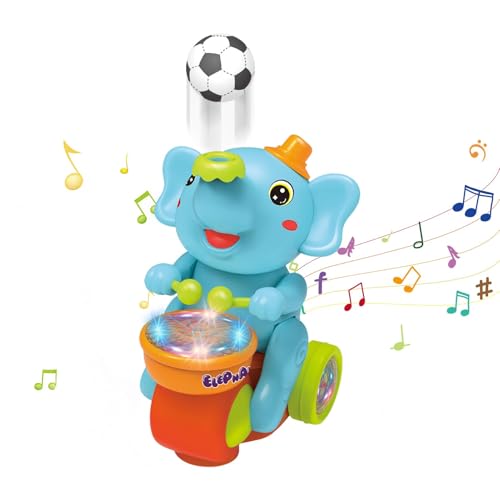 PGSLPH Musical Walking Elephant Drummer Toy, Elephant Ride-On Toy, with LED Lights & Sounds, Sensory Activity Toys Learning Educational Toy (Blue) von PGSLPH