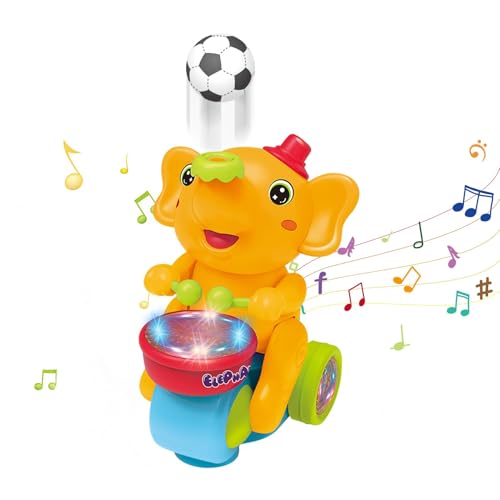 PGSLPH Musical Walking Elephant Drummer Toy, Elephant Ride-On Toy, with LED Lights & Sounds, Sensory Activity Toys Learning Educational Toy (Yellow) von PGSLPH