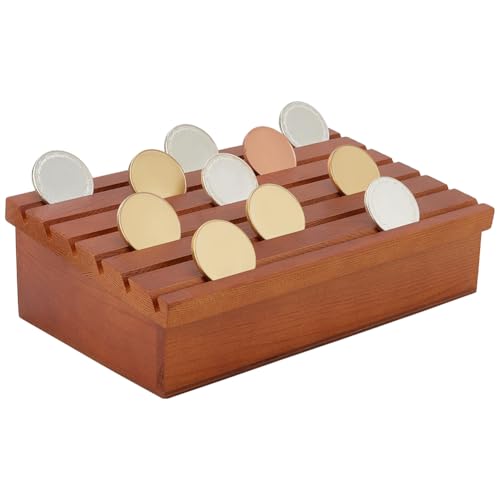 PH PandaHall 6 Slots Münzen Organizer Halter Rack für Schreibtisch Kiefer Holzmünzen Aufbewahrungsbox Sammlermünzen-Vitrine Holzregal Münzständer Holz hält für Sammler, 15.6x26cm von PH PandaHall