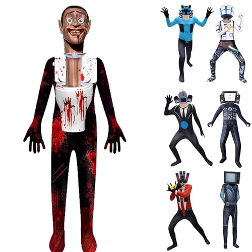 Skibidi Toilet Costume, Toilet Man Cosplay Clothing Tights, TV Man Costume, Speaker Man, Camera Onesie, Double Headed Monitor Man, Anime Cosplay Bodysuit, for Carnival Party von PHASZ