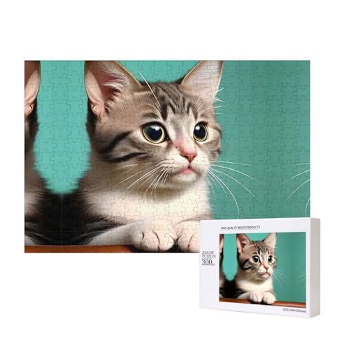 A Curious Cat Puzzle, 300 Teile für Puzzle, Holzpuzzle für Familie, Freunde, Heimdekoration, Wandkunst, 15,7 x 27,9 cm von PHAYAH